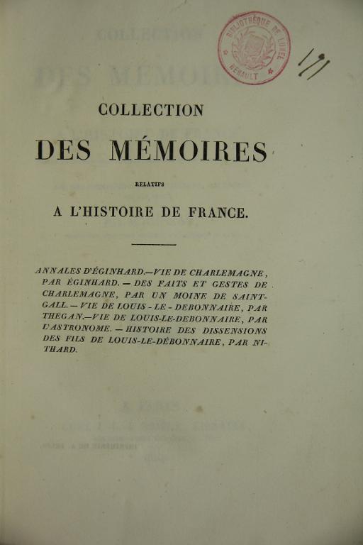 Collection des mémoires relatifs à l'histoire de France