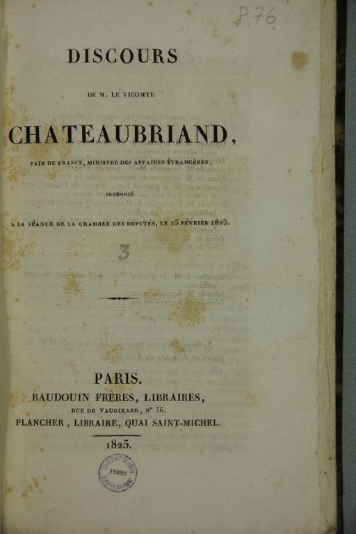 Session de 1823 : discours de Monsieur le Vicomte de Chateaubriand