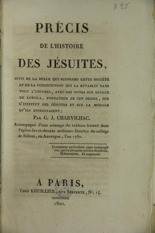 Précis de l'histoire des Jésuites